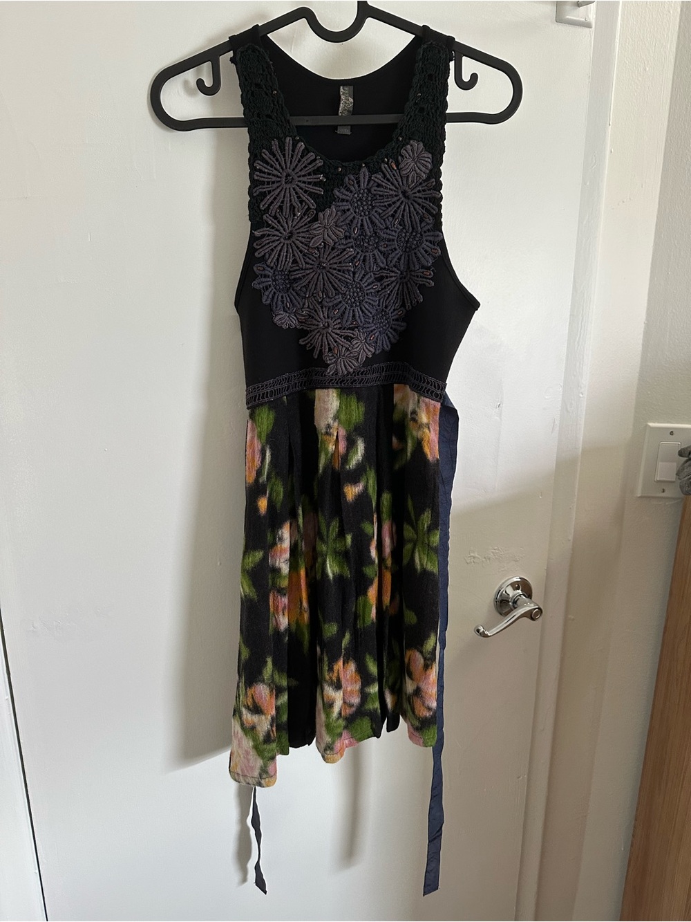 Free People Black Crochet Floral Appliqué Sleeveless Dress - Picture 1 of 5